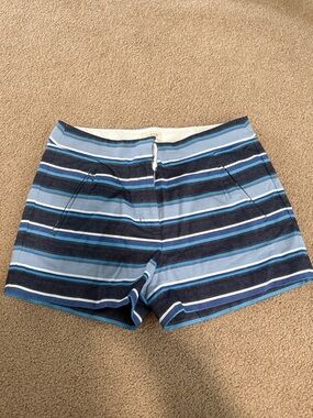 J. Crew Navy and Light Blue Striped High-Waist Shorts